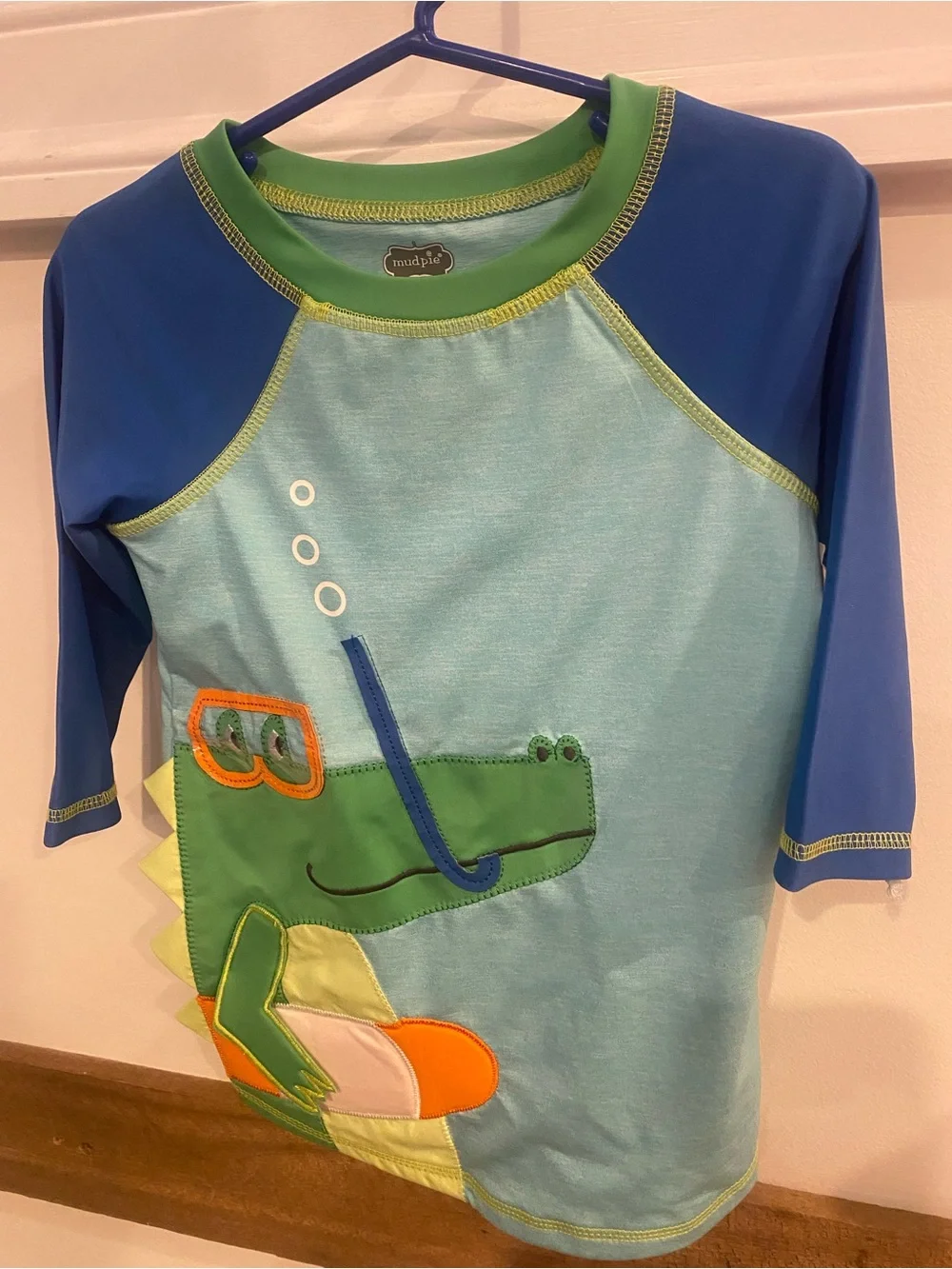 Mud Pie Boys Light Blue & Green Alligator UPF 50+ Swim Rashguard